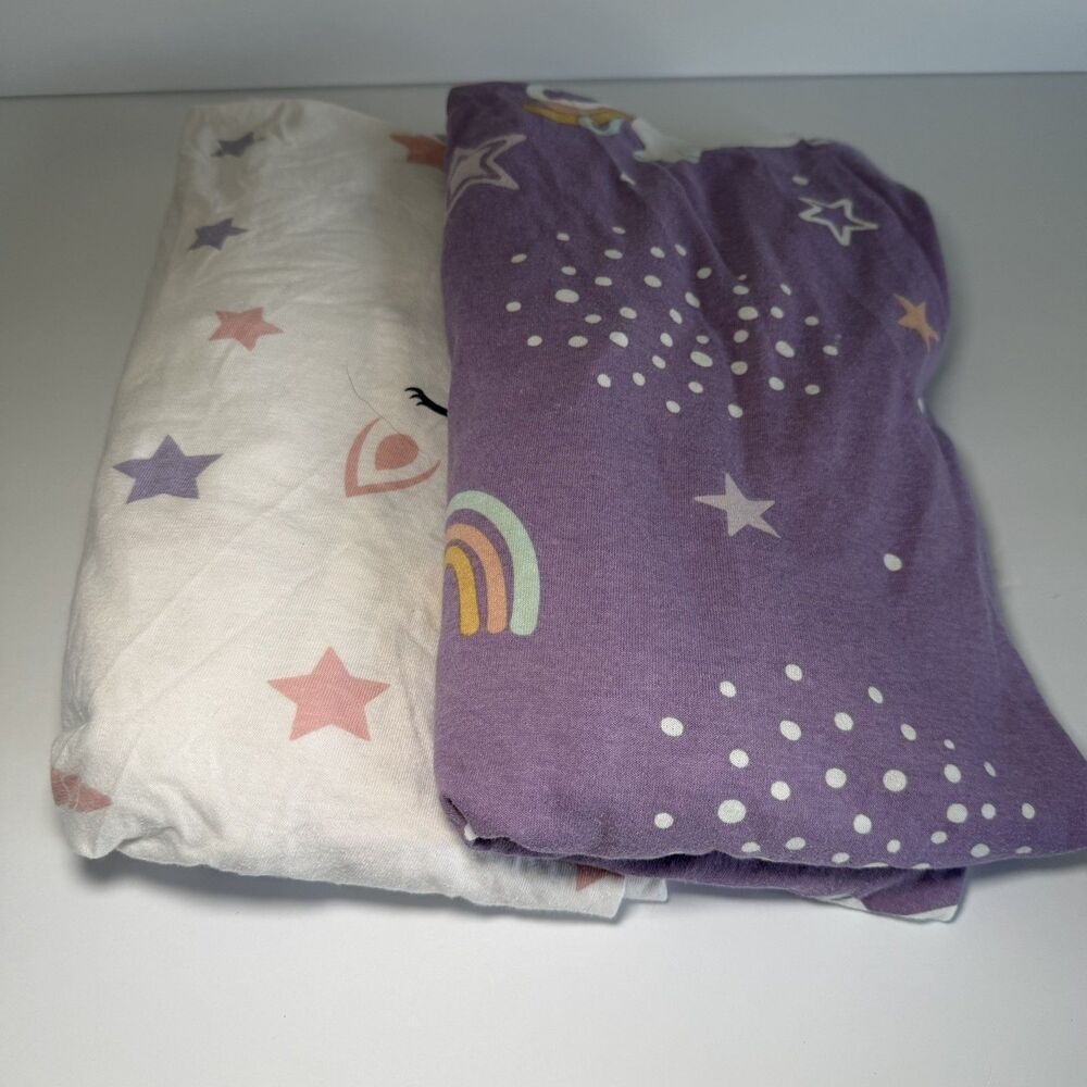 Grow Wild 2 Pack Jersey Knit Fitted Crib Sheets Multicolor Stars Rainbow Unicorn